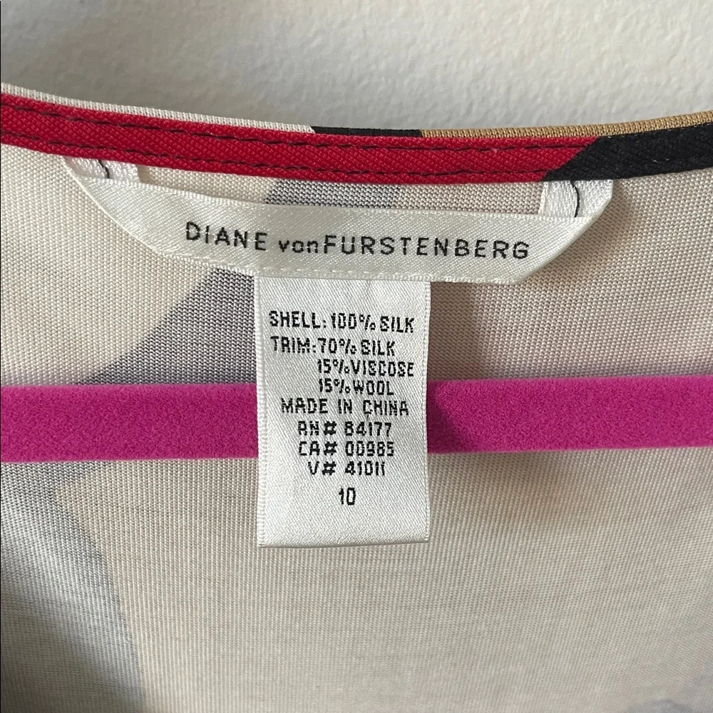 Diane Von Furstenberg Black and Pink Patterned Midi Wrap Dress - Picture 2 of 3